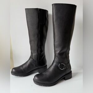 Clarks Women's Hearth Rae Black Leather Boots Size 8.5 Wide New